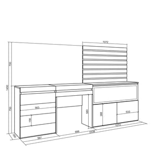 Tavolo da toeletta, 234x35x145cm, Con cassetto, Camino elettrico XXL, Cassettiera, Pannelli Decorativi, grigio cemento RF3467