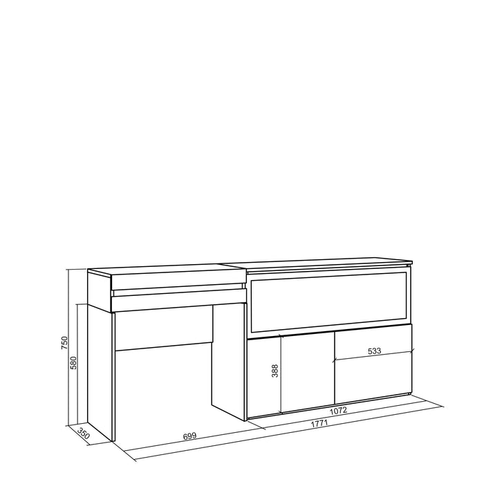 Tavolo da toeletta, 177x35x75 cm, Con cassetto, Camino elettrico XXL, Cemento , RF3464