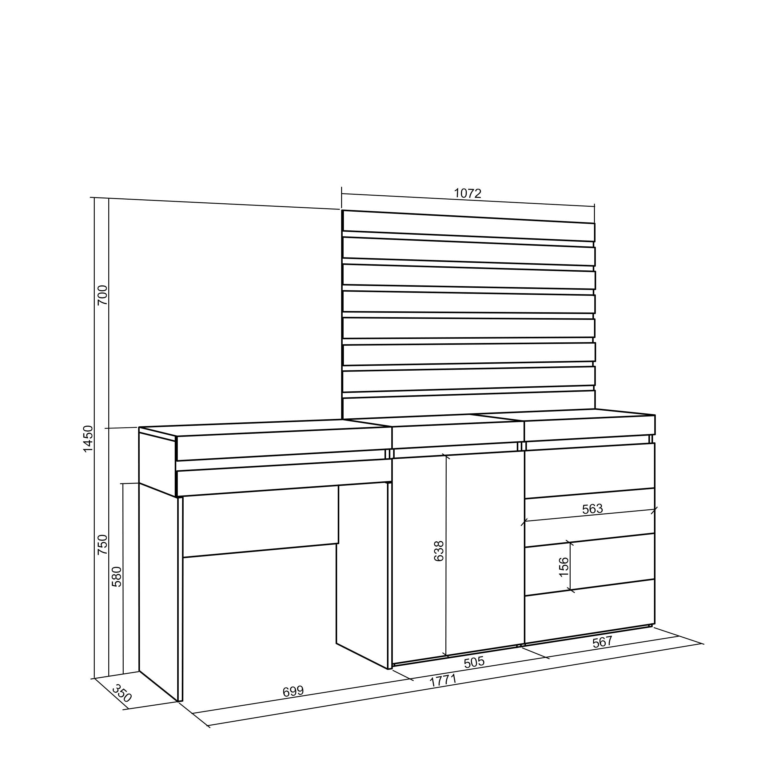 Tavolo da toeletta, 177x35x145 cm, Con cassetto, Cassettiera, Pannelli Decorativi, Cemento , RF3471