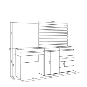 Tavolo da toeletta, 177x35x145 cm, Con cassetto, Cassettiera, Pannelli Decorativi, Cemento , RF3471