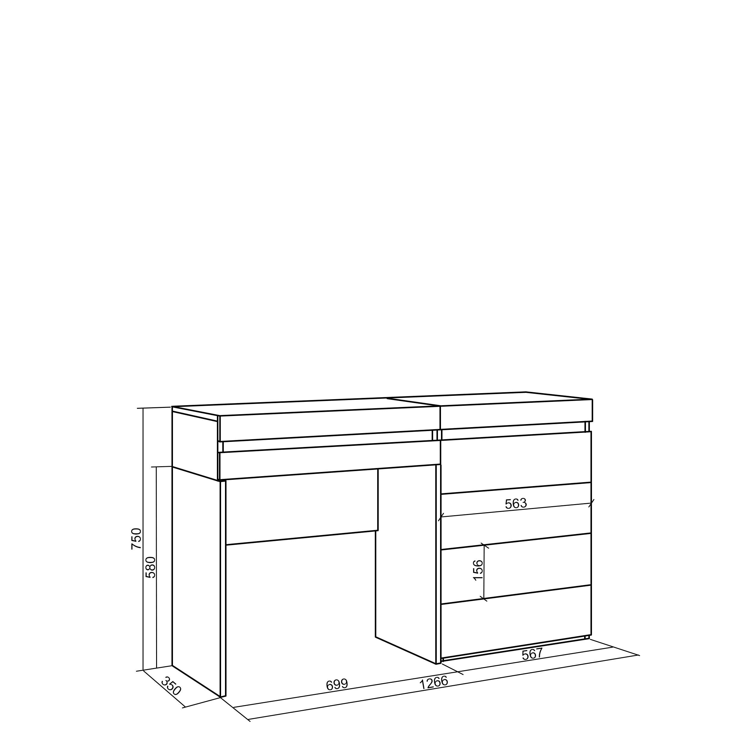 Tavolo da toeletta, 127x35x75 cm, Con cassetto, Cassettiera, Bianco , RF3451