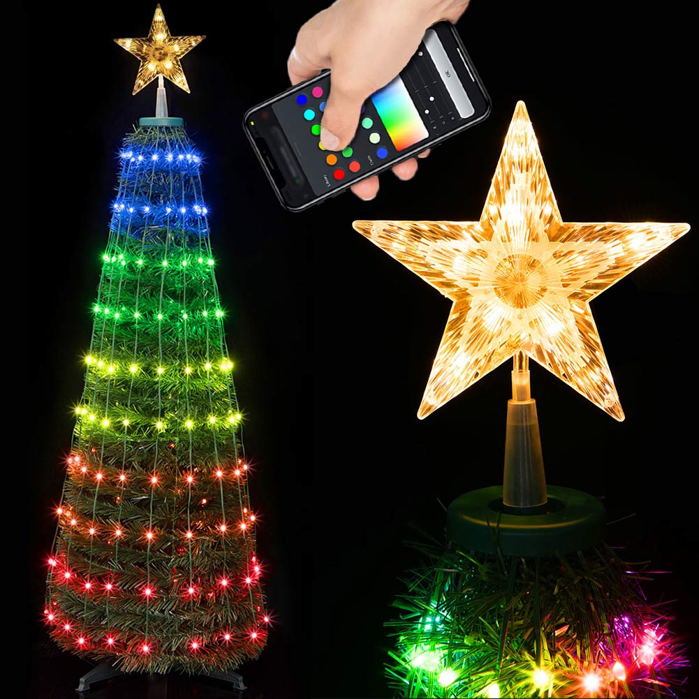 Albero di Natale 120 cm Cono Pieghevole 160 Led Smart Luminosi con App Control