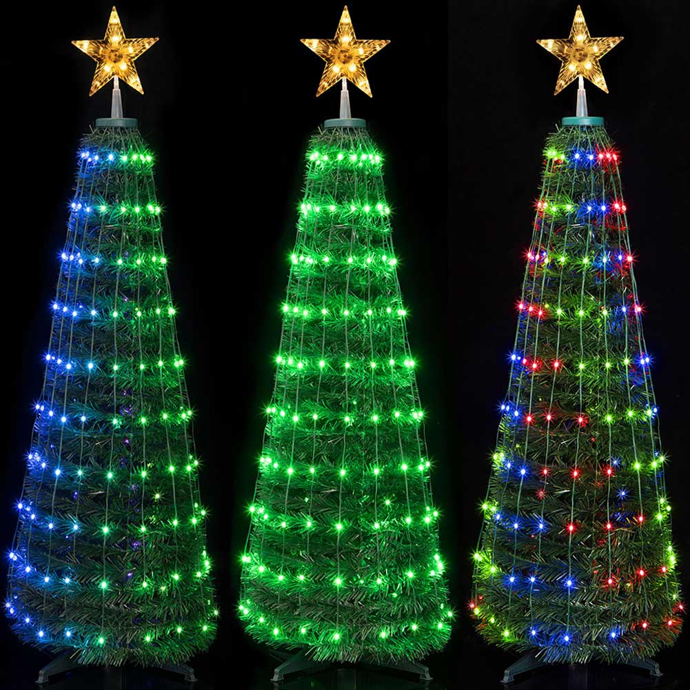 Albero di Natale 120 cm Cono Pieghevole 160 Led Smart Luminosi con App Control