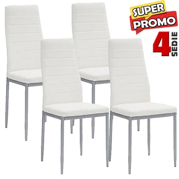 Set 4 Sedie Moderne sala Pranzo Salotto Cucina Seduta Imbottita Ecopelle Bianco