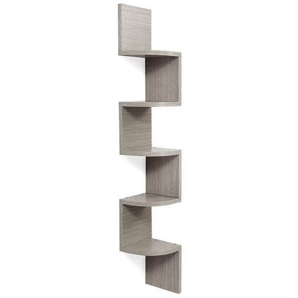 Libreria Scaffale Mensole Parete Angolare Moderna 5 Ripiani Angolo Rovere