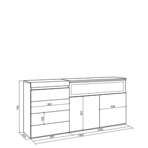 Cassettiera, 135x57x75 cm, Camera da letto, stanza, Camino elettrico, Cemento , RF3427