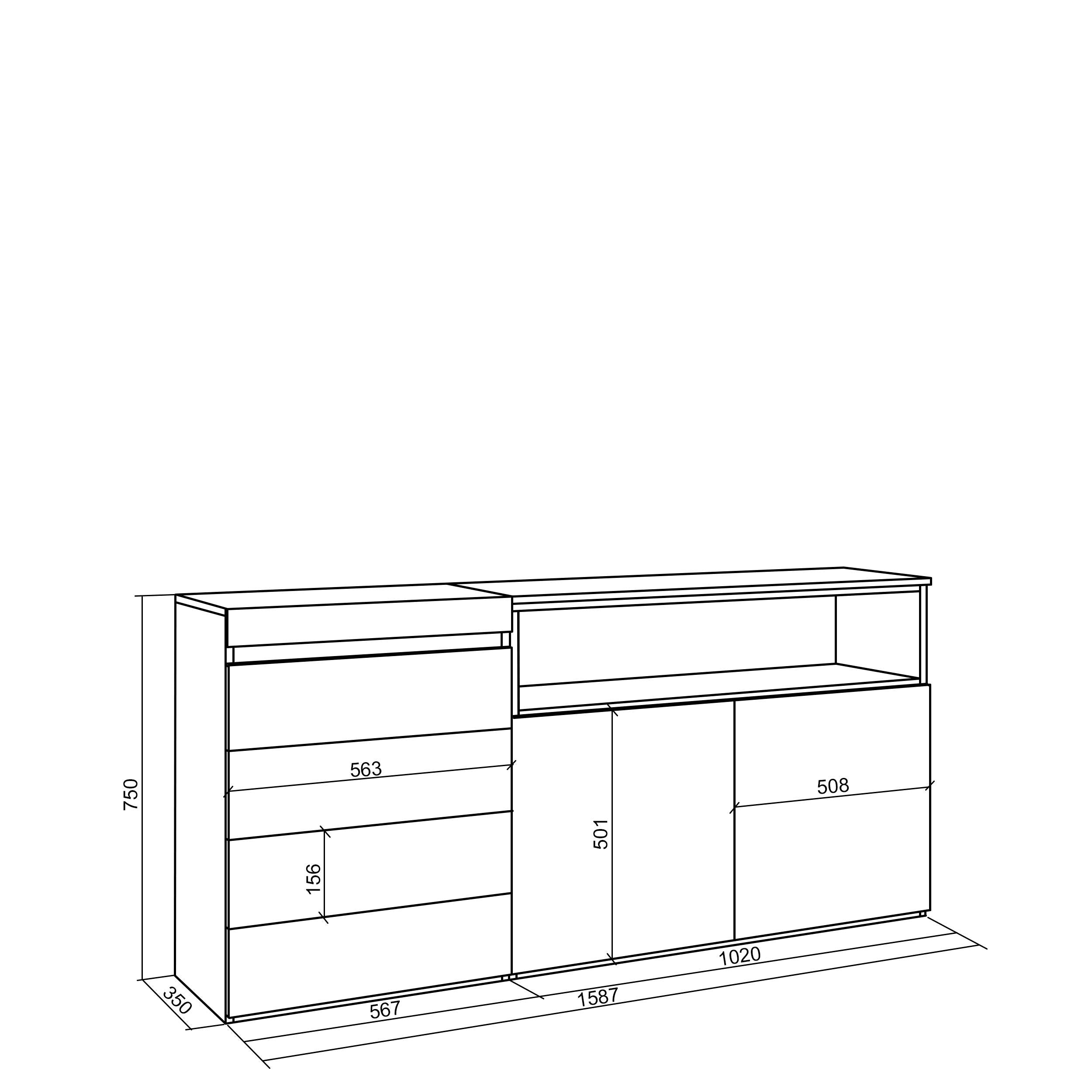 Cassettiera, 135x57x75 cm, Camera da letto, stanza, Con Stoccaggio, Cemento , RF3430