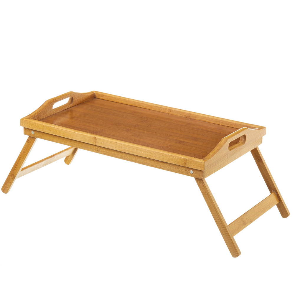 Vassoio Da Letto con Gambe Pieghevoli In Legno Di Bambu' Richiudibile 50x30x22cm