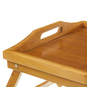 Vassoio Da Letto con Gambe Pieghevoli In Legno Di Bambu' Richiudibile 50x30x22cm