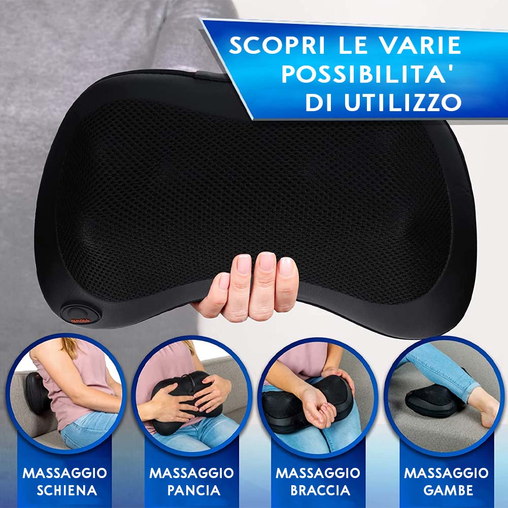 Cuscino Cuscinetto Massaggiante per Massaggi Elettrico Riscaldato 4 Testine