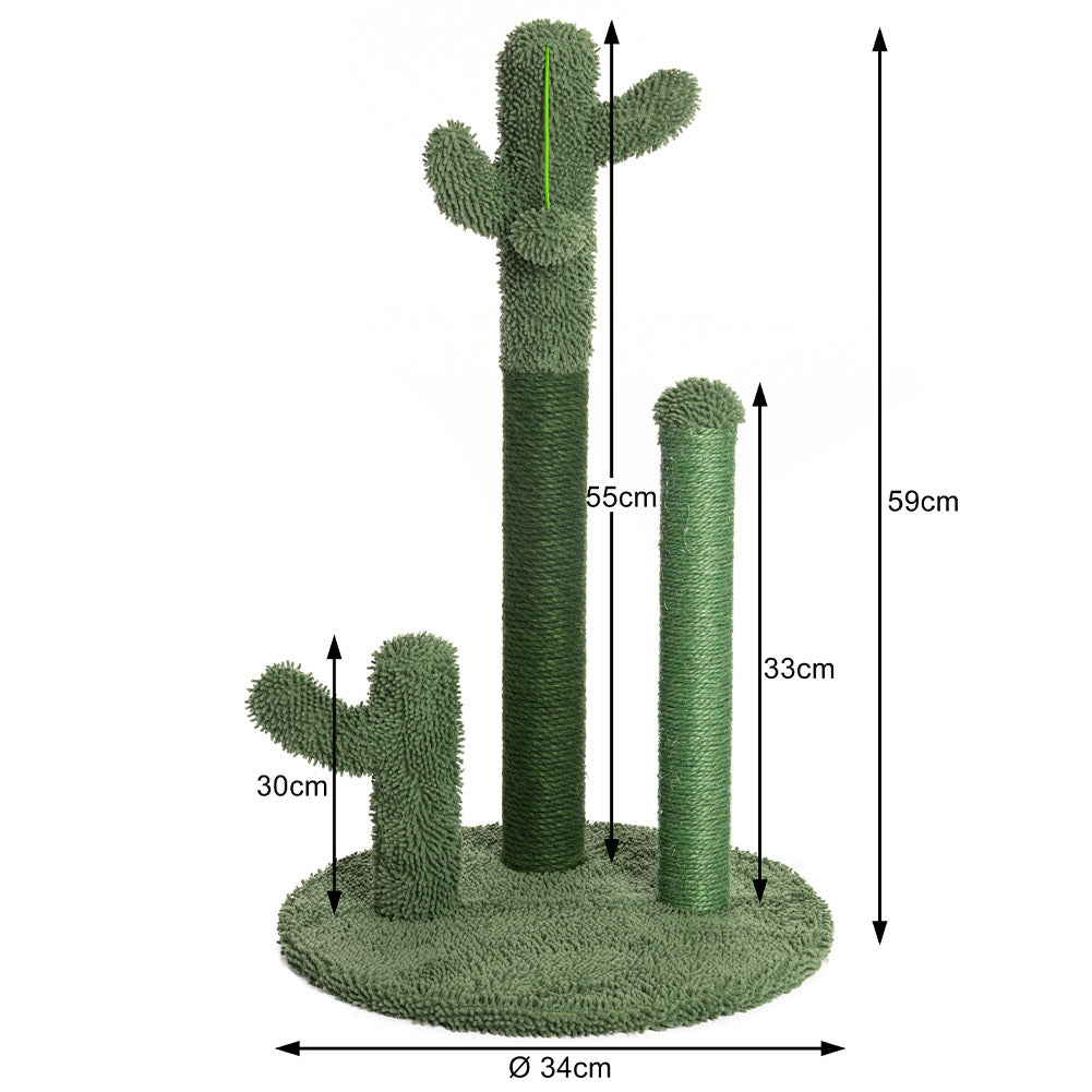 Tiragraffi Graffiatoio Forma 3 Cactus per Gatti Verde con Pallina 34 x 59 cm