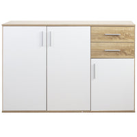 Cassettiera Mobile Armadietto 3 Porte 2 Cassetti Design Moderno Quercia e Bianco