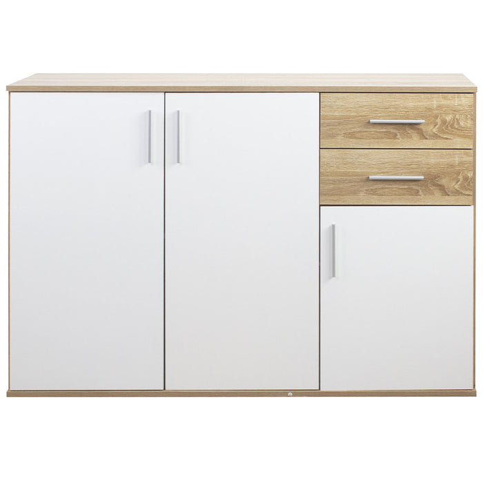 Cassettiera Mobile Armadietto 3 Porte 2 Cassetti Design Moderno Quercia e Bianco