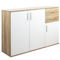 Cassettiera Mobile Armadietto 3 Porte 2 Cassetti Design Moderno Quercia e Bianco