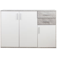 Cassettiera Mobile Armadietto 3 Porte 2 Cassetti Design Moderno Cemento e Bianco