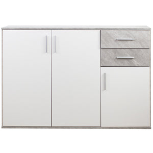 Cassettiera Mobile Armadietto 3 Porte 2 Cassetti Design Moderno Cemento e Bianco