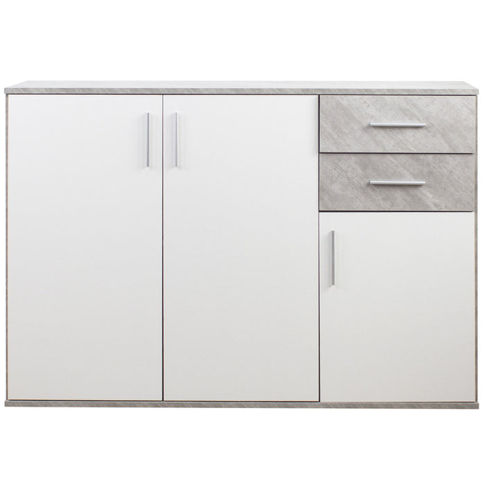 Cassettiera Mobile Armadietto 3 Porte 2 Cassetti Design Moderno Cemento e Bianco