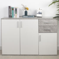 Cassettiera Mobile Armadietto 3 Porte 2 Cassetti Design Moderno Cemento e Bianco