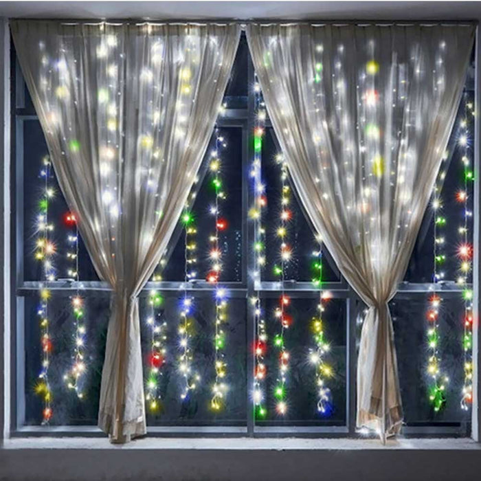 Tenda Luminosa Natalizia per Finestre 144 LED set 2 Tende 120cm Multicolor