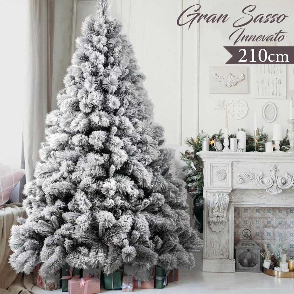 Albero Di Natale Innevato Gran Sasso 210cm 1417 Rami Super Folto Effetto Neve