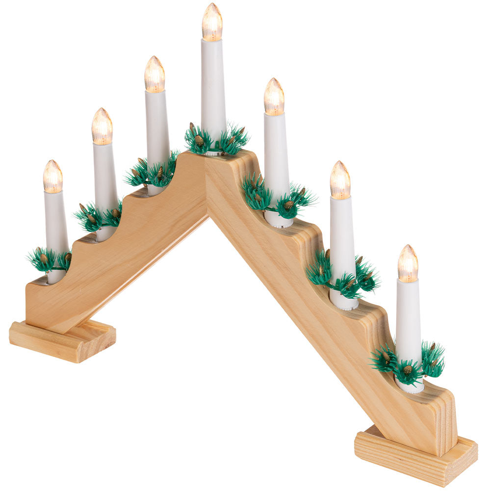 Candelabro Avvento Natalizio Elettrico Led 7 Candele di Natale Colore Legno