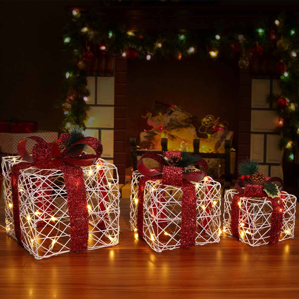 Set 3 Pacchetti Pacchi Regalo Luminosi di Natale Decorazione Interni ed Esterni