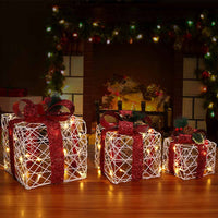 Set 3 Pacchetti Pacchi Regalo Luminosi di Natale Decorazione Interni ed Esterni