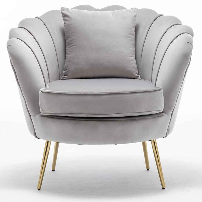 Poltrona Sedia Relax Tessuto Velluto e Metallo Imbottita Design Moderno Grigio