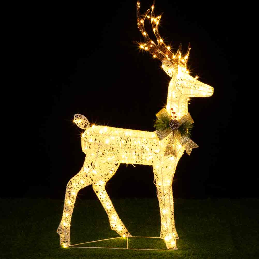 Renna Luminosa Natale Grande 130 cm Intreccio Corda Esterno 240 LED Bianco Caldo