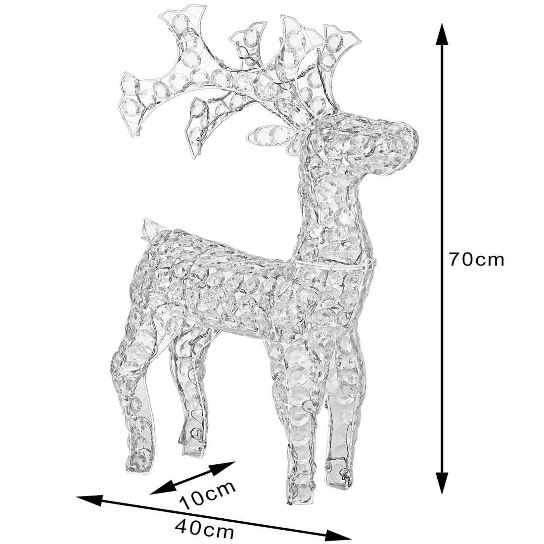 Renna Natalizia Luminosa 3D in Cristalli Acrilici 100 LED Bianco Freddo H. 70 cm