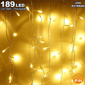 Tenda Cascata Luminosa Bianco Caldo 510x90 Esterno Prolungabile a 15MT 189 LED