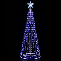 Albero Natale Luminoso 220cm 592 LED BLU 8 Giochi Luce Metallo Esterno