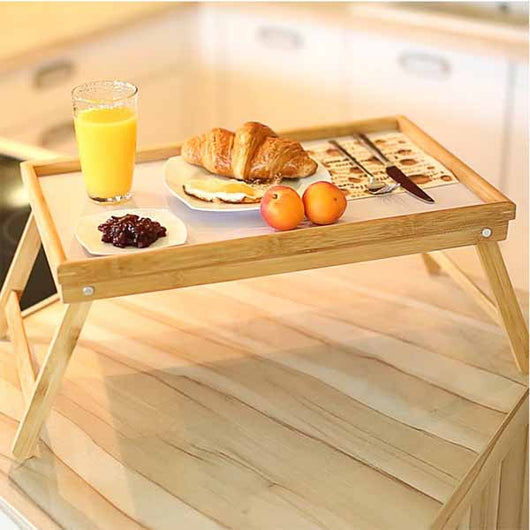 Vassoio per Colazione a Letto Richiudibile in Legno con Piedi Pieghevole 50x30cm