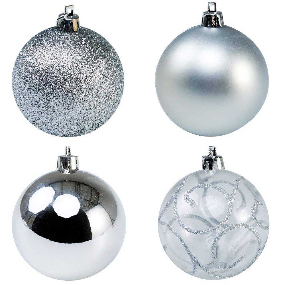 Addobbi Per Albero Di Natale 102 Pz Silver Palline Calze Stelle Pigne Natalizie