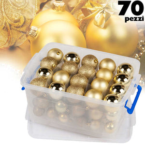 Palle Di Natale Set 70 Pezzi Color Oro Diverse Misure Decorazioni Albero Natale