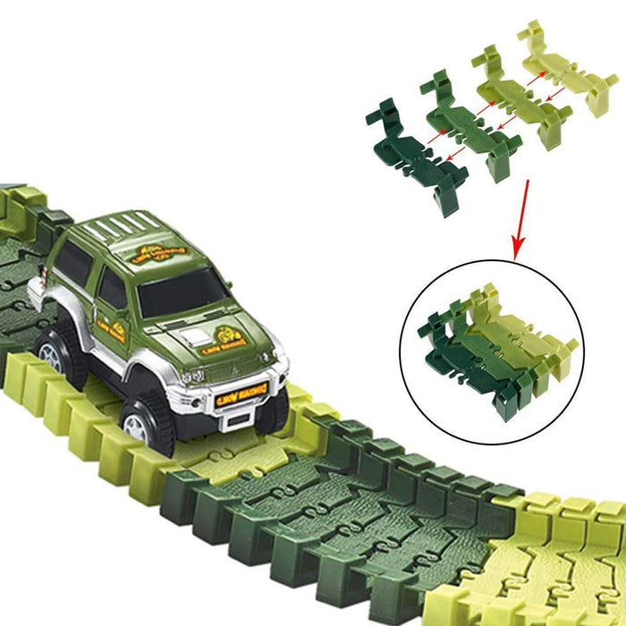 Pista Macchinine Flessibile Parco Dinosauri Costruzione 142pz con Macchinina