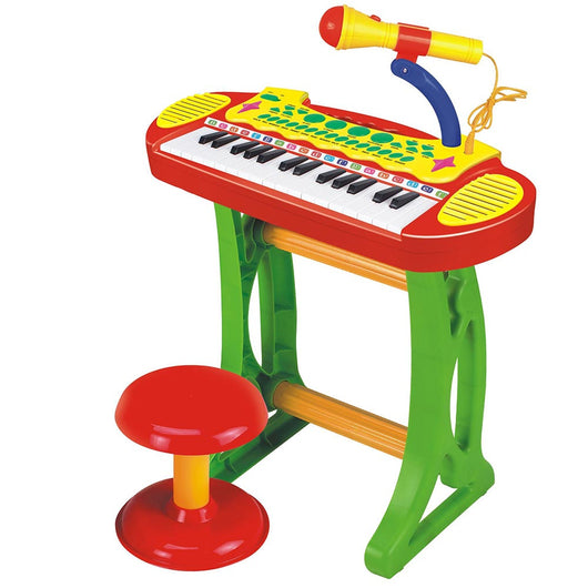 Pianola Giocattolo per Bambini Tastiera 31 Tasti Microfono Supporto e Sgabello