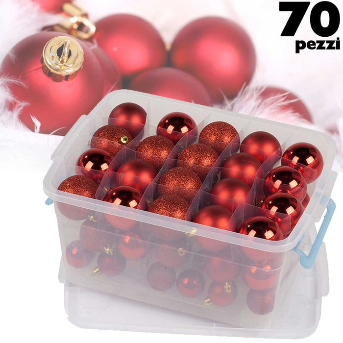 Palle Di Natale Set 70 Pezzi Rosso Diverse Misure Decorazioni Albero Natale Casa