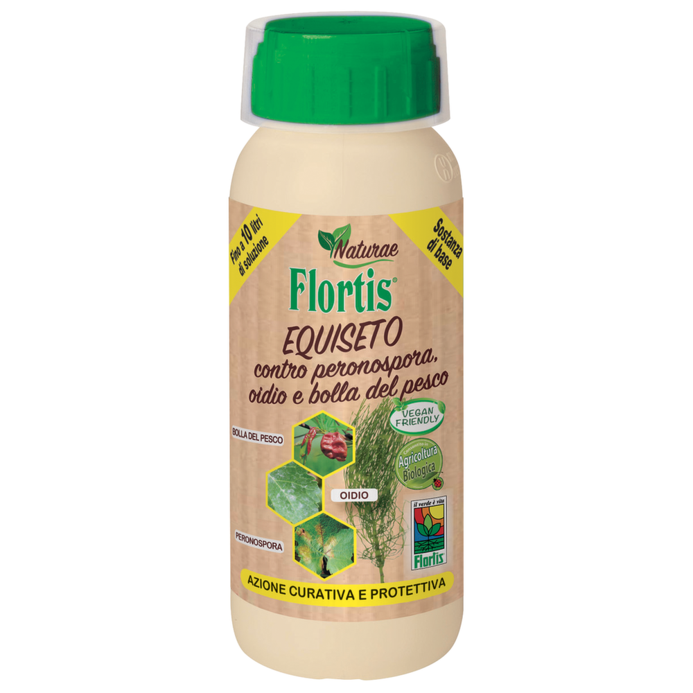 EQUISETO FUNGICIDA BIOLOGICO per piante BOLLA DEL PESCO OIDIO 500ml Flortis