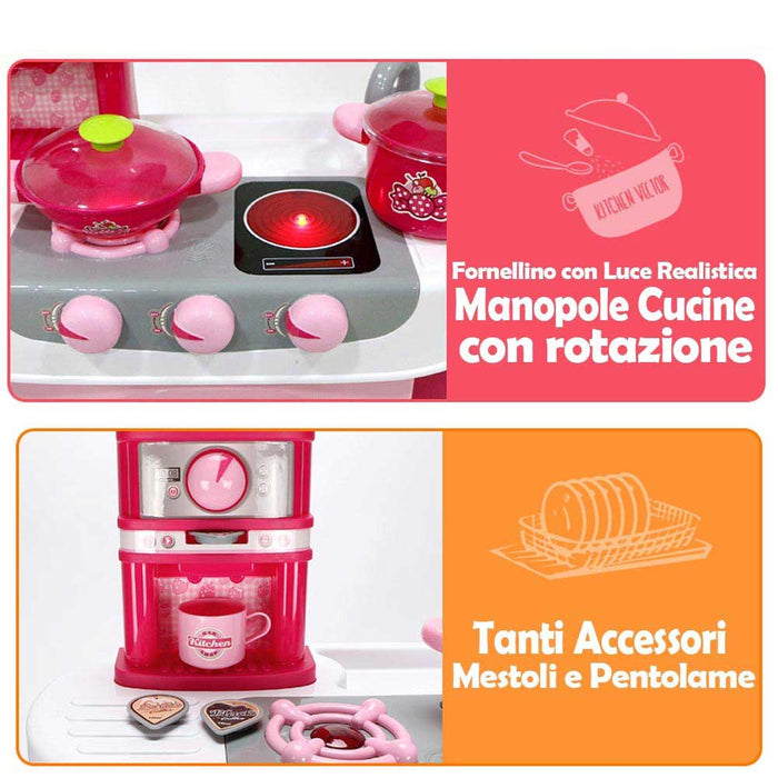 Cucina Per Bambine Giocattolo 31 Accessori Con Stoviglie Luci Suoni Altezza 70cm