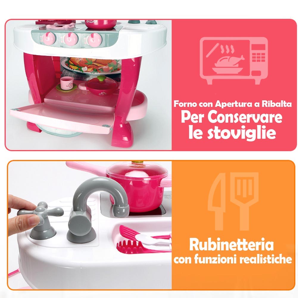 Cucina Per Bambine Giocattolo 31 Accessori Con Stoviglie Luci Suoni Altezza 70cm