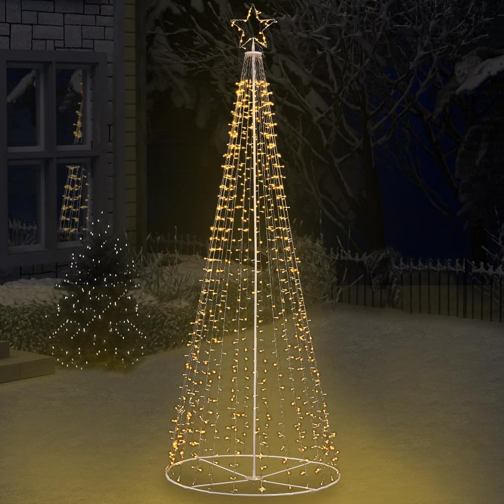 Albero Natale Luminoso 340 cm Bianco Caldo 991 Led Decorazione Metallo Esterno