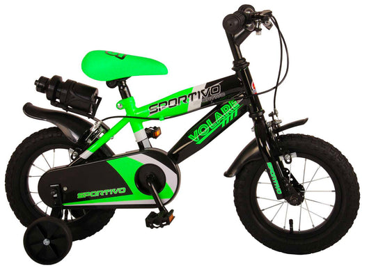 Bicicletta per Bambino 12" 2 Freni Sportivo Verde Neon e Nero