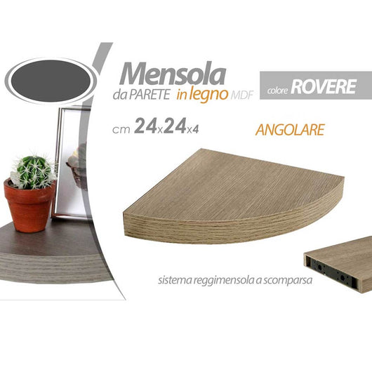 Mensola Parete Angolare Scaffale Ripiano ad Angolo in Legno MDF Rovere 24x4cm