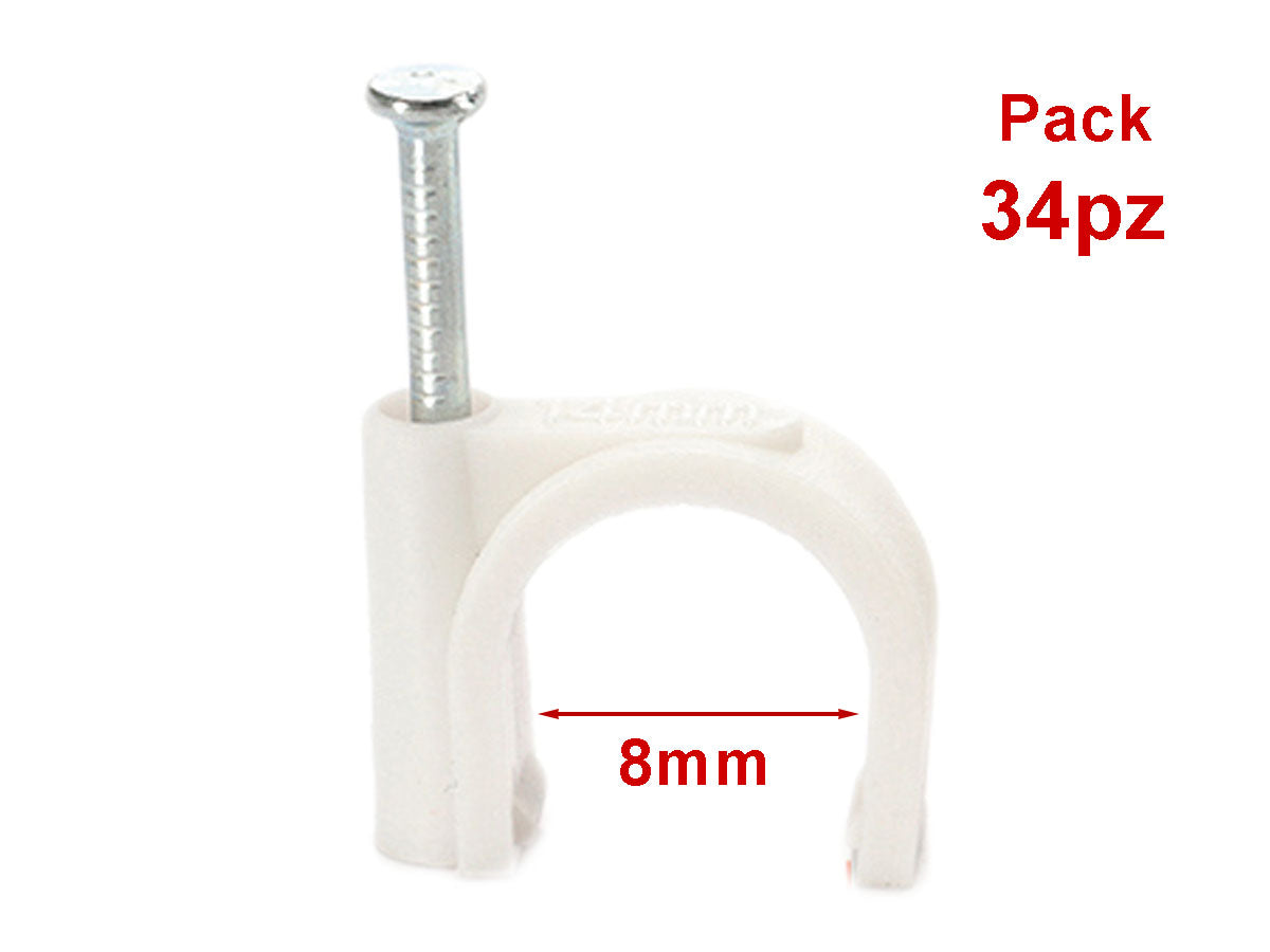 34 Pezzi Fermacavo con Chiodo 8mm Clip per Cavi Fissacavi A Muro