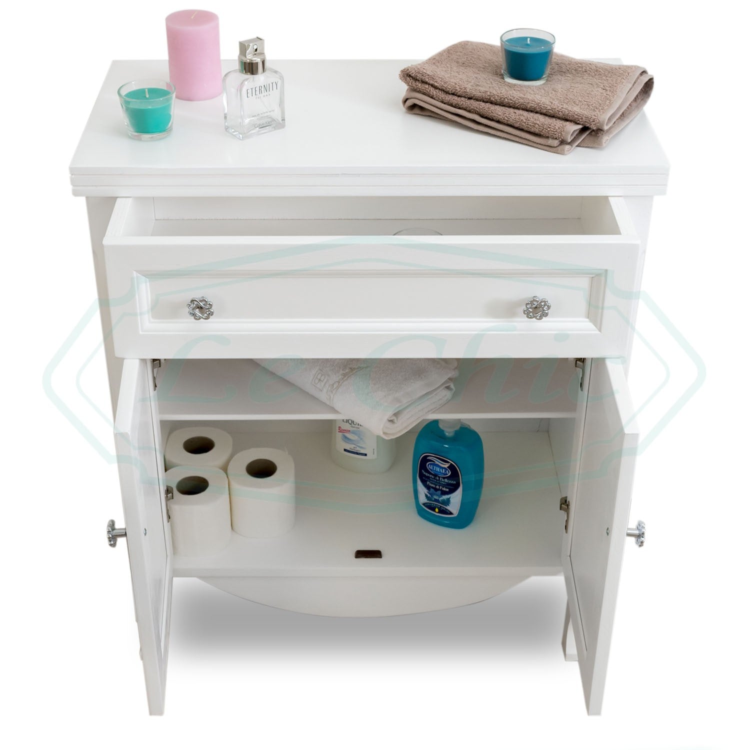 Mobile in stile shabby chic in legno bianco opaco