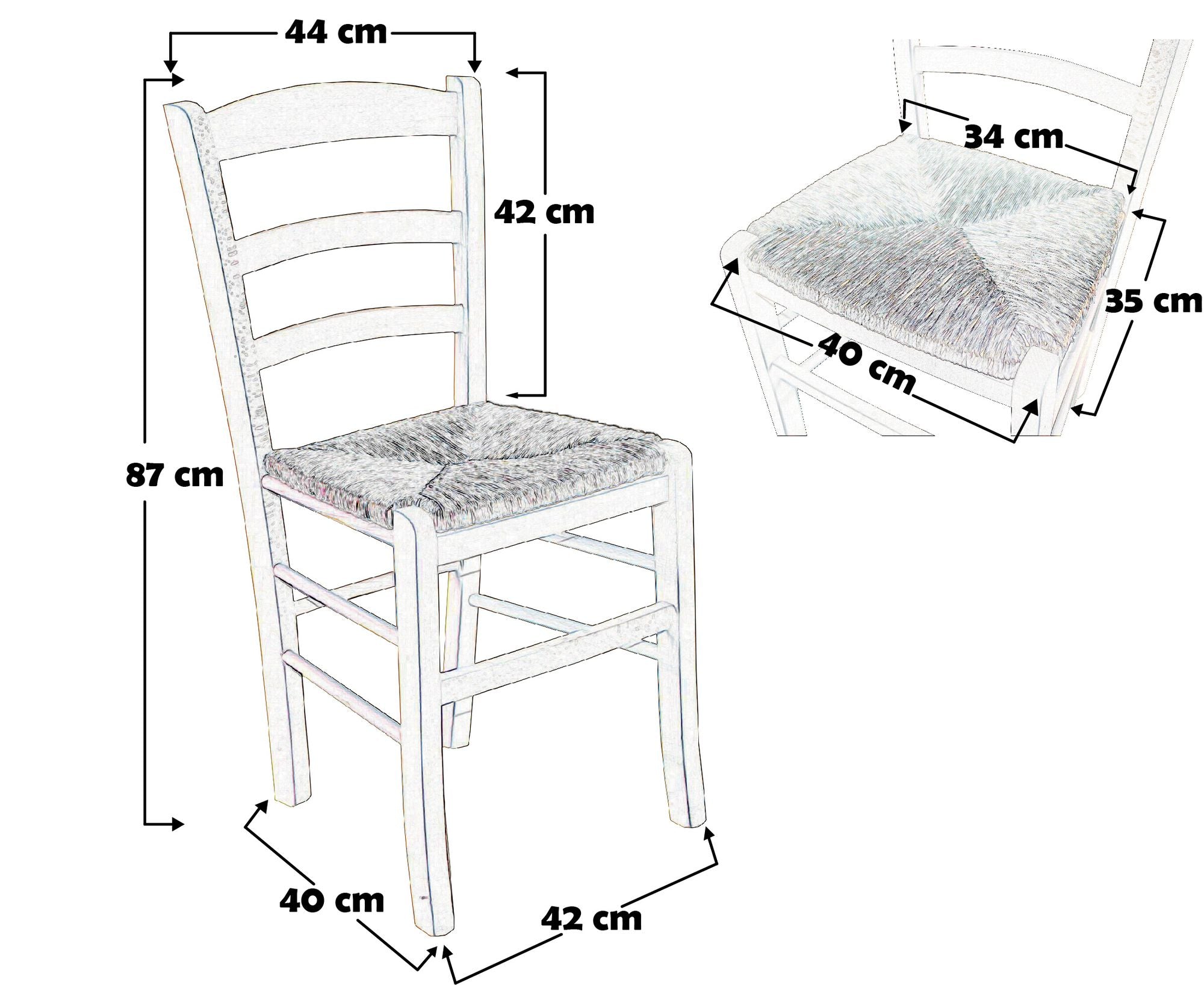 Sedia paesana paglia anilina bianco