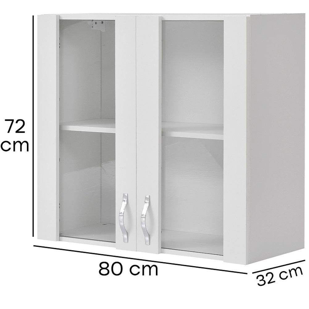 Pensile da Cucina Armadio Sospeso con Vetro da Parete Mobiletto Colore Bianco