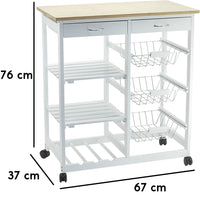 Carrello da Cucina con 3 Cesti 2 Scaffali 2 Cassetti Dimensioni 67 x 37 x 76H cm