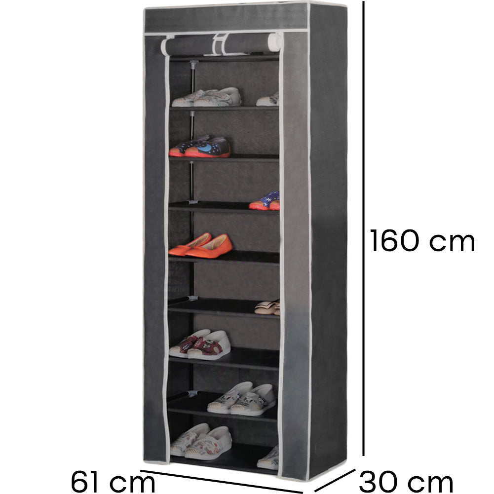 Scarpiera Salvaspazio Portascarpe 9 Ripiani Colore Grigio Tessuto Impermeabile